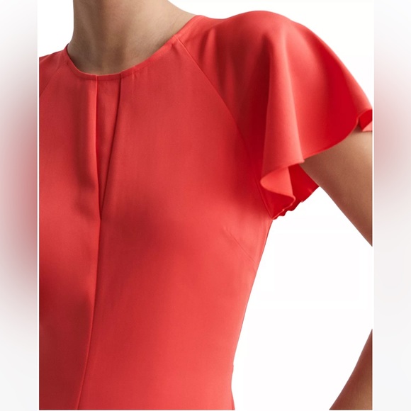 NWT Reiss Eleni Flutter Cap Sleeve strappy back Midi Maxi Coral fit flare dress - Picture 5 of 13